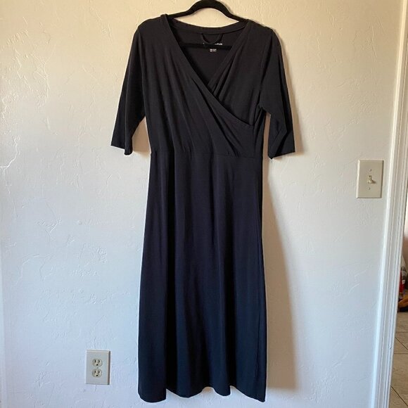 Soft Surroundings Stretch Knit Faux Wrap Midi Dress Black Modal Blend - Picture 2 of 6